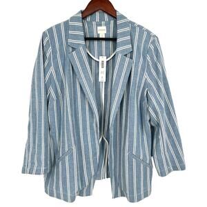 NEW NWT $109 Chicos Sz 2 Large Blue Chambray Blazer Blouse Shirt Top Jacket